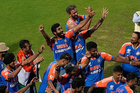 Jasprit Bumrah dances with teammates